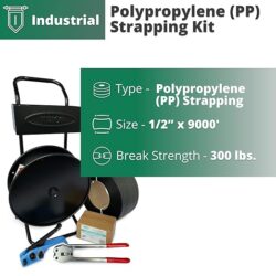 IDL Packaging Industrial 1/2" x 9000' Polypropylene (PP) Strapping Kit, 300 lbs Break Strength – Complete Packaging Poly Strapping Solution – Enough Strapping and Seals for 1000 Uses Before - Image 2
