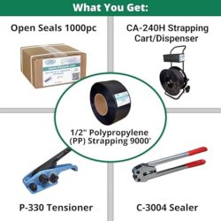 IDL Packaging Industrial 1/2" x 9000' Polypropylene (PP) Strapping Kit, 300 lbs Break Strength – Complete Packaging Poly Strapping Solution – Enough Strapping and Seals for 1000 Uses Before - Image 3